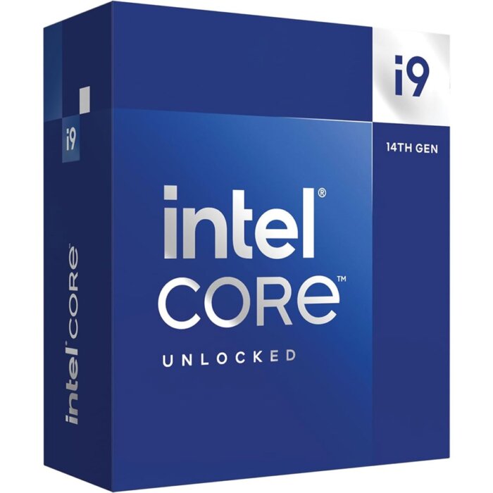 “Intel Core i9-14900K 14th Gen desktop processor with 24 cores and 32 threads, featuring LGA1700 socket.”