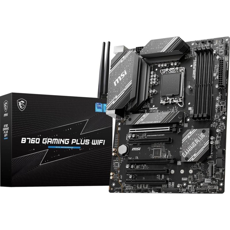 "MSI B760 Gaming Plus WiFi ATX motherboard with LGA 1700 socket and DDR5 support"
