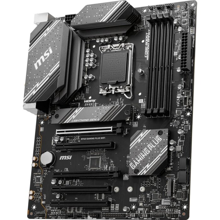 "MSI B760 Gaming Plus WiFi ATX motherboard with LGA 1700 socket and DDR5 support"
