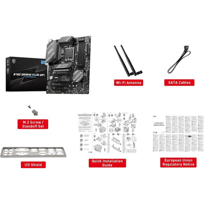 "MSI B760 Gaming Plus WiFi ATX motherboard with LGA 1700 socket and DDR5 support"