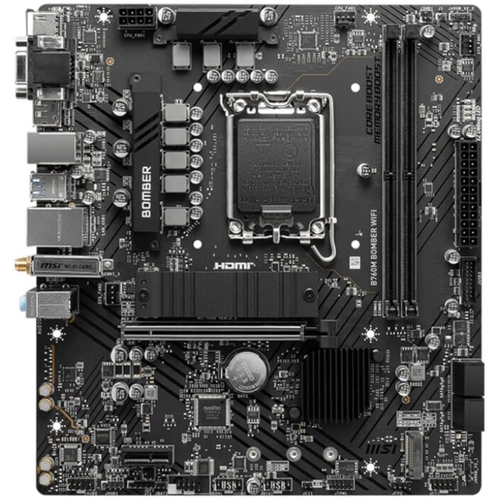 "MSI B760M BOMBER motherboard with LGA 1700 socket and DDR5 RAM slots"