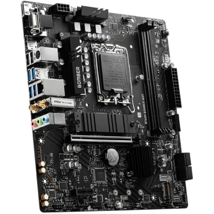 "MSI B760M BOMBER motherboard with LGA 1700 socket and DDR5 RAM slots"
