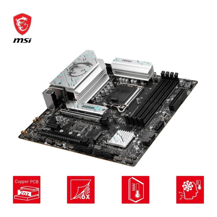 "MSI B760M Gaming Plus WiFi DDR5 MicroATX Motherboard with Intel 12th, 13th, and 14th Gen support, PCIe 4.0, Wi-Fi 6, 2.5G LAN, and DDR5 memory compatibility."