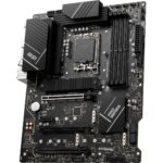 "MSI PRO Z790-P WiFi DDR5 ATX motherboard showcasing Intel LGA 1700 socket, DDR5 RAM slots, PCIe 5.0 slot, WiFi 6E antennas, and multiple M.2 and SATA storage options for high-performance PC builds."
